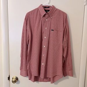 Faconnable red and white checked men’s long sleeve casual shirt size medium